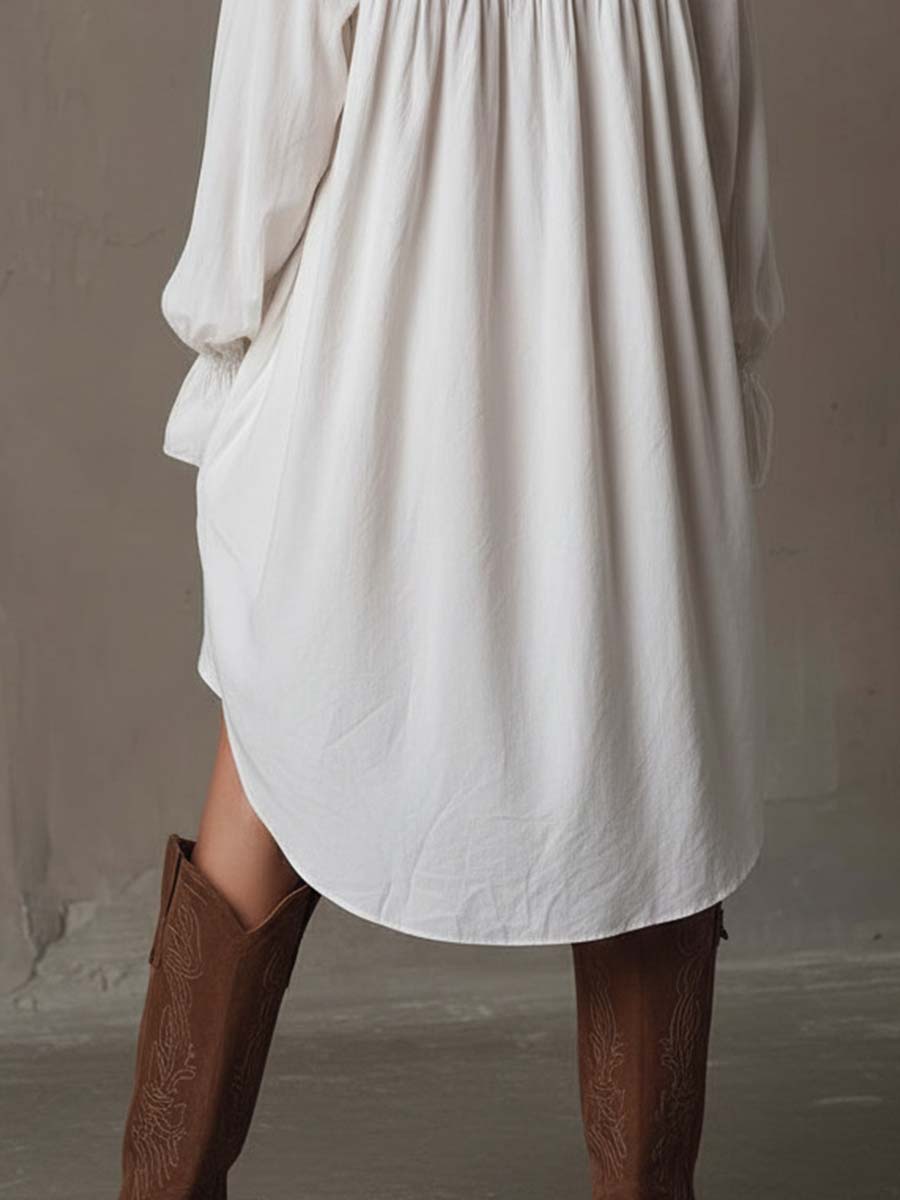 Bellea | Retro-style Lace Irregular Hem Long-sleeved Mini Dress