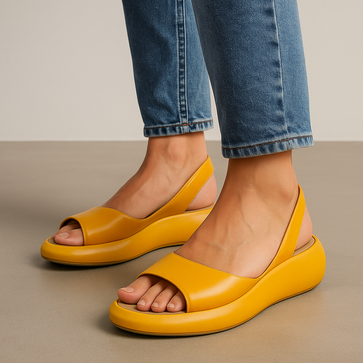 Layla | Wedge Heel Sandals Open Toe Leather Look