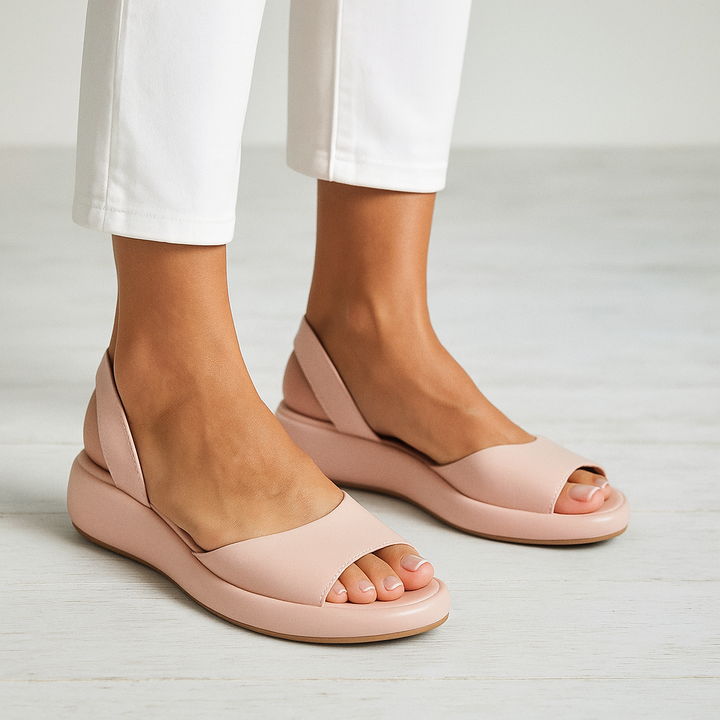 Layla | Wedge Heel Sandals Open Toe Leather Look