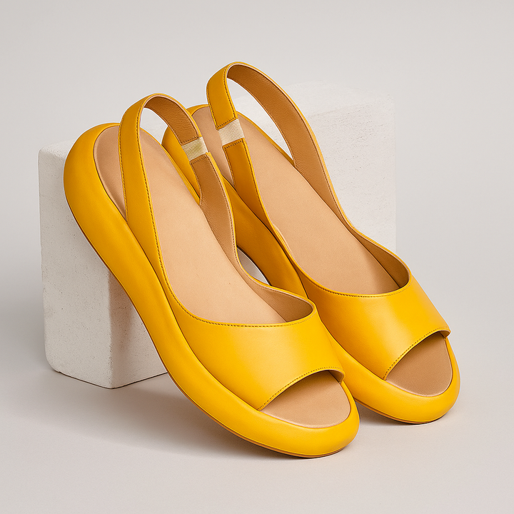 Layla | Wedge Heel Sandals Open Toe Leather Look