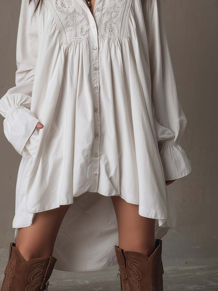 Bellea | Retro-style Lace Irregular Hem Long-sleeved Mini Dress