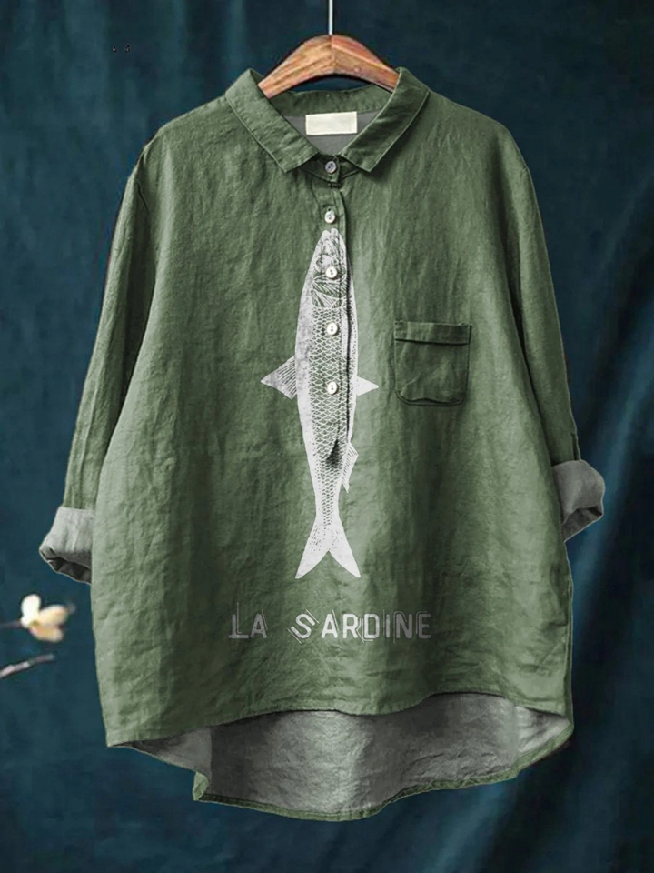 Sofie | Sardine Fish Graphic Printed Women's Casual Shirt