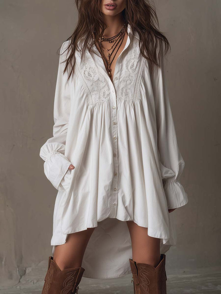 Bellea | Retro-style Lace Irregular Hem Long-sleeved Mini Dress