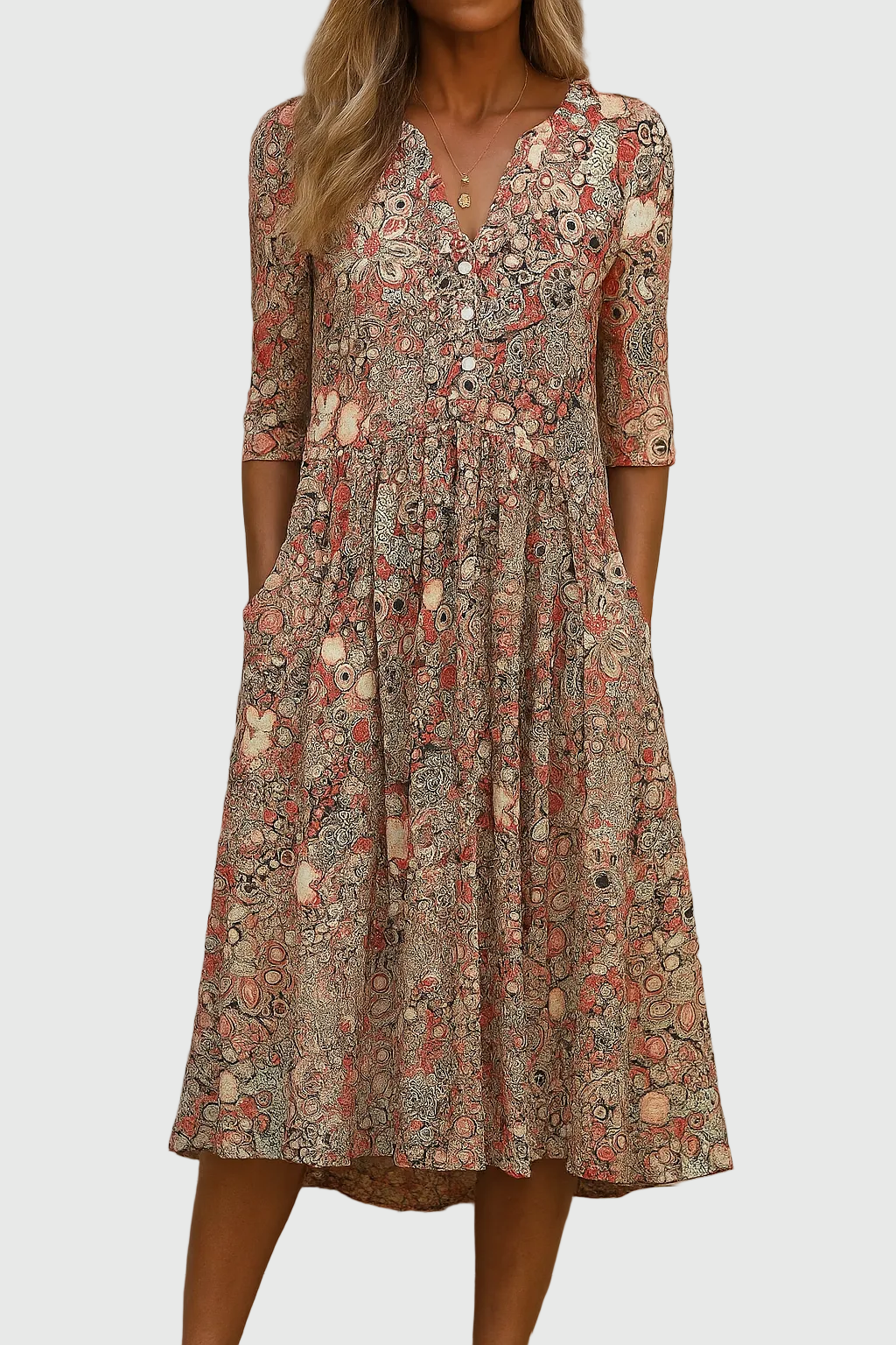 Harlow | Graceful V-Neck Elegance Midi Dress