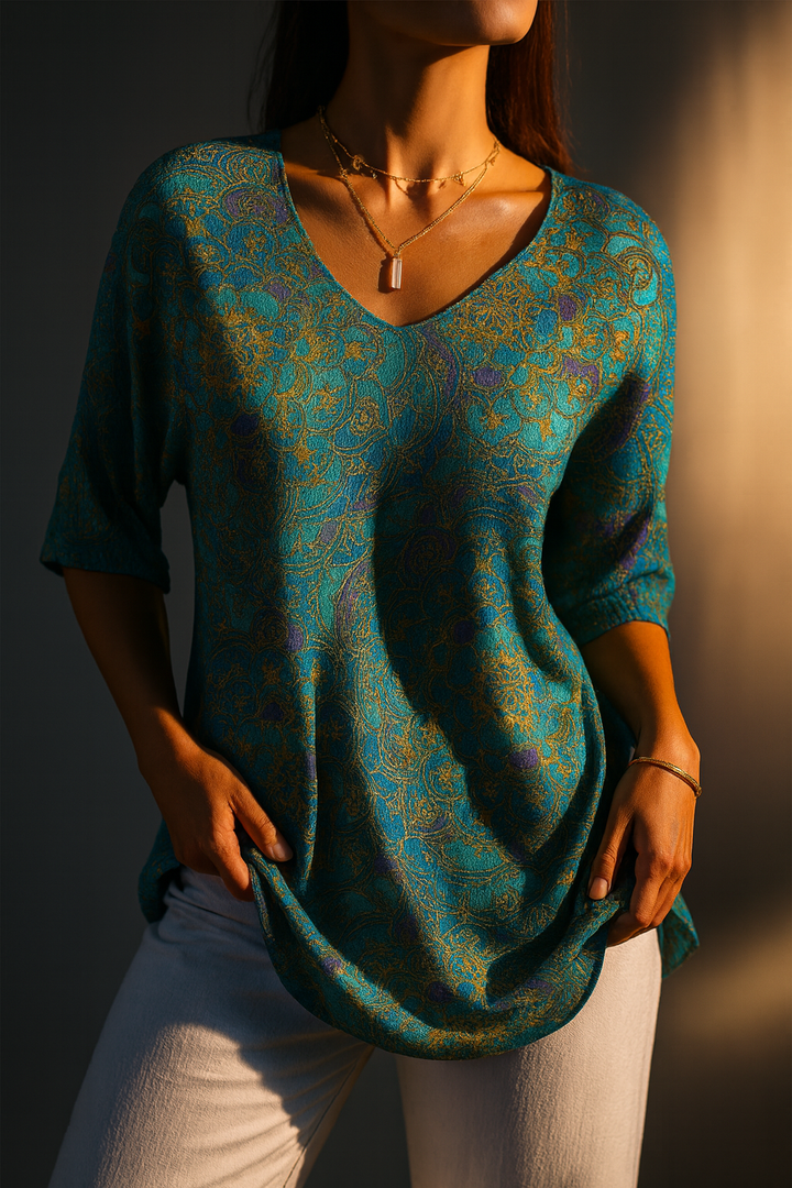 Marivelle – Printed V Neck Blouse