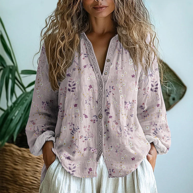 Brianna | Elegant Vintage Leaf Print Shirt