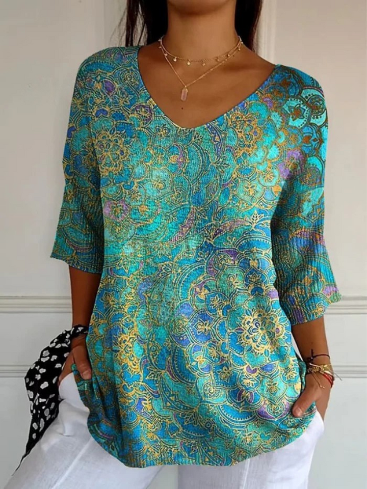 Marivelle – Printed V Neck Blouse